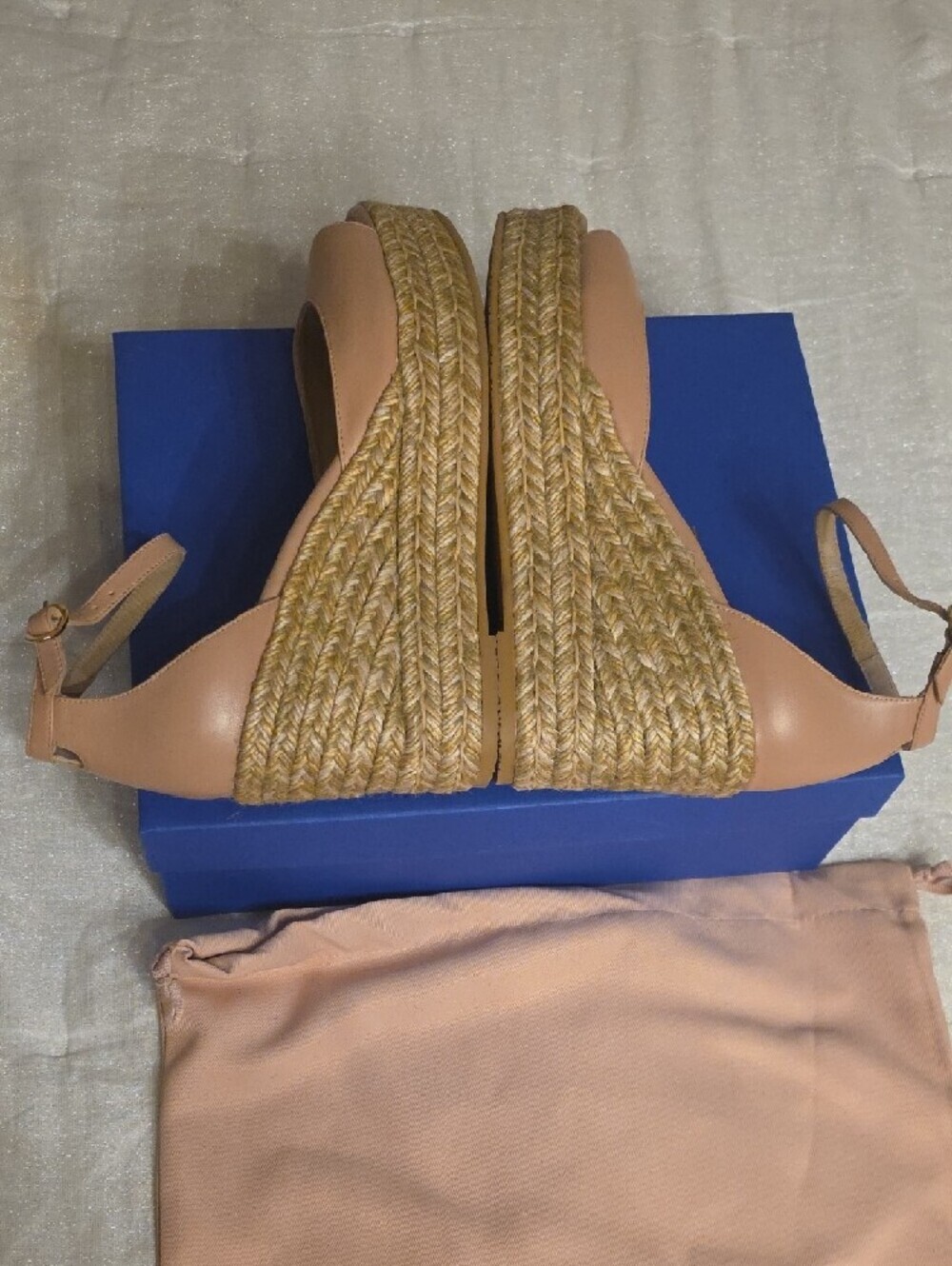 Stuart Weitzman Leather Blush Tan Espadrille Wedge Sandals with Ankle Strap 8.5 - Picture 5 of 16